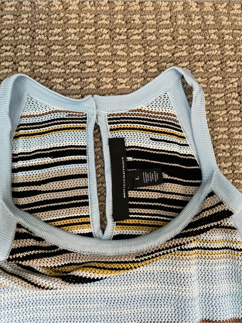 White House Black Market Striped Halter Knit Tank Top - Blue, White, Black & Tan - Picture 6 of 9